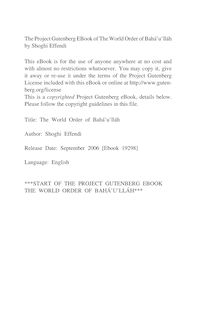 The World Order of Bahá’u’lláh