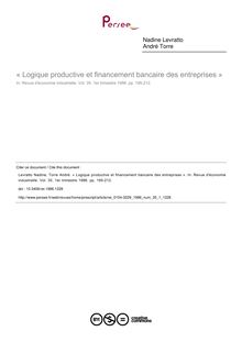« Logique productive et financement bancaire des entreprises » - article ; n°1 ; vol.35, pg 195-212