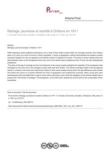 Mariage, jeunesse et société à Orléans en 1911 - article ; n°4 ; vol.36, pg 672-701