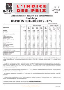 L indice mensuel des prix à la consommation de Guadeloupe en décembre 2007 : +0,7%