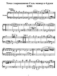Partition complète, Variations, Andante and Variations, G major par Wolfgang Amadeus Mozart