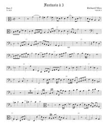 Partition Bass2 viole de gambe, clef en basse et en alto, fantaisies pour 3 violes de gambe par Richard Mico