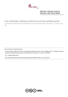 Une anthologie médicale arménienne et ses parallèles grecs - article ; n°2 ; vol.148, pg 549-598