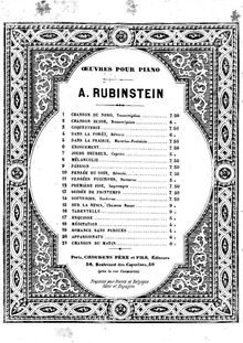 Partition , Mélancolie, 6 Morceaux, Op.51, Rubinstein, Anton