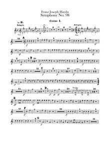 Partition cor 1, 2 (B♭, F), Symphony No.98 en B♭ major, Sinfonia No.98