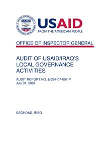 Audit of USAID Iraq’s Local Governance Activities