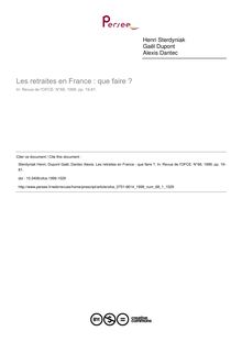 Les retraites en France : que faire ? - article ; n°1 ; vol.68, pg 19-81