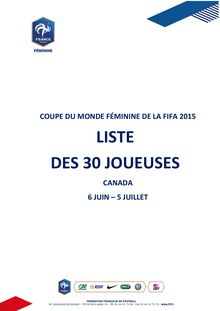 Coupe du monde féminine de la fifa 2015 : liste des 30 joueuses retenues