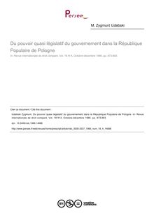 Du pouvoir quasi législatif du gouvernement dans la République Populaire de Pologne - article ; n°4 ; vol.18, pg 1233-883