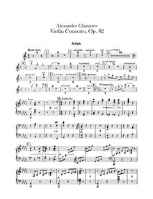 Partition harpe, violon Concerto en A minor, Op 82, A minor, Glazunov, Aleksandr