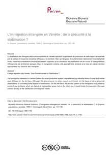 L immigration étrangère en Vénétie : de la précarité à la stabilisation ? - article ; n°1 ; vol.14, pg 131-136
