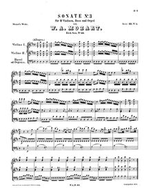 Partition complète, église Sonata No.3, D major, Mozart, Wolfgang Amadeus par Wolfgang Amadeus Mozart