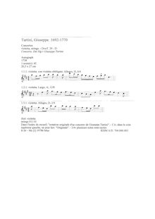 Partition Orchestral score, violon Concerto en D, T.29, Tartini, Giuseppe