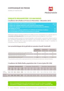 Médiamétrie : L audience de la radio en France sur la période Novembre - Décembre 2013