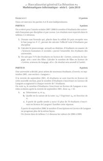 Baccalauréat général La Réunion Mathématiques informatique série L juin