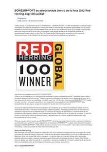 BONESUPPORT es seleccionada dentro de la lista 2012 Red Herring Top 100 Global