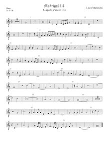 Partition viole de basse, octave aigu clef, madrigaux pour 4 voix par Luca Marenzio