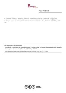 Compte rendu des fouilles à Hermopolis la Grande (Égypte) - article ; n°3 ; vol.77, pg 379-380