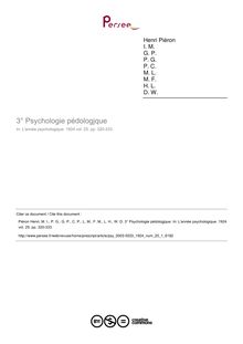Psychologie pédologjque - compte-rendu ; n°1 ; vol.25, pg 320-333