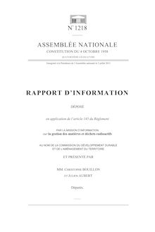 Rapport d information déposé (...) par la mission d information sur la gestion des matières et déchets radioactifs