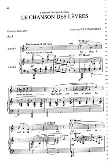 Partition complète (C Major: medium voix et piano), Le chanson des lèvres