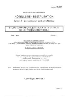 Etude économique, juridique et de gestion de l entreprise hôtelière 2007 Mercatique et gestion hôtelière BTS Hôtellerie restauration