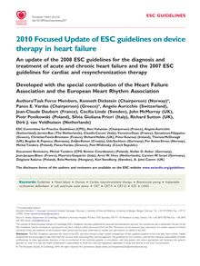 2010 Focused Update of ESC guidelines on device therapy in heart failure