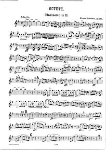 Partition clarinette (en B♭, C), Octet, Octet in F major, Schubert, Franz