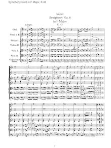 Partition complète, Symphony No.6, F major, Mozart, Wolfgang Amadeus par Wolfgang Amadeus Mozart