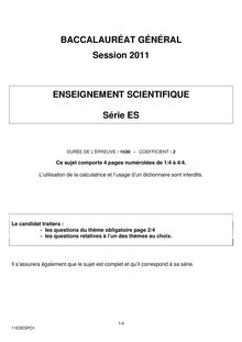Sujet du bac ES 2011: Enseigement Scientifique