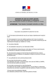 CONSULAT GÉNÉRAL DE FRANCE À TUNIS DEMANDE DE VISA DE COURT SEJOUR ...