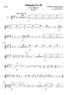 Partition hautbois 1, 2, Symphony No.29, A major, Mozart, Wolfgang Amadeus par Wolfgang Amadeus Mozart