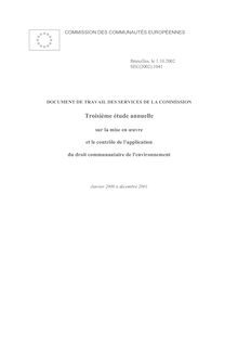 Troisième étude annuelle sur la mise en Å“uvre et le contrôle de l application du droit communautaire de l environnement