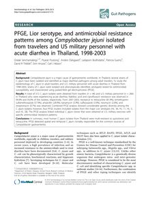 PFGE, Lior serotype, and antimicrobial resistance patterns among Campylobacter jejuniisolated from travelers and US military personnel with acute diarrhea in Thailand, 1998-2003