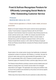 Frost & Sullivan Recognizes Parature for Efficiently Leveraging Social Media to Offer Outstanding Customer Service