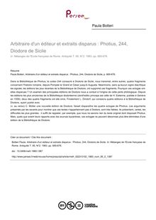 Arbitraire d un éditeur et extraits disparus : Photius, 244, Diodore de Sicile - article ; n°2 ; vol.95, pg 665-676