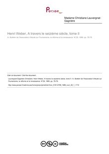 Henri Weber, A travers le seizième siècle, tome II  ; n°1 ; vol.29, pg 76-78