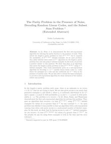 The Parity Problem in the Presence of Noise Decoding Random Linear Codes and the Subset