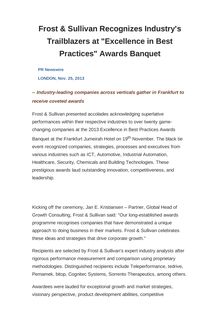 Frost & Sullivan Recognizes Industry s Trailblazers at "Excellence in Best Practices" Awards Banquet