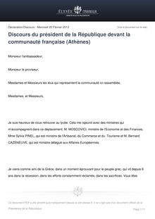 Discours du président de la République devant la communauté française (Athènes)