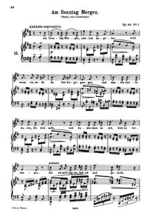 Partition , [Am Sonntag Morgen zierlich angetan], 5 chansons, Brahms, Johannes