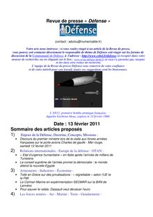 Revue de presse « Défense » Date : 13 février 2011 Sommaire des ...