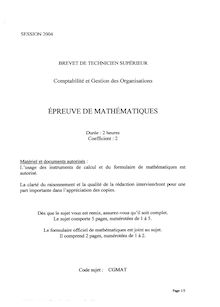 Mathématiques 2004 BTS Comptabilité et gestion des organisations