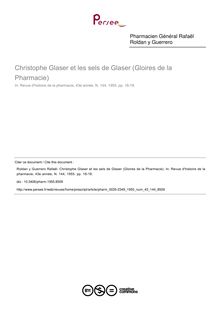 Christophe Glaser et les sels de Glaser (Gloires de la Pharmacie) - article ; n°144 ; vol.43, pg 16-18