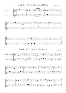 Partition Descant et aigu enregistrement  version, chants, 11 Famous Christmas chants pour two instruments