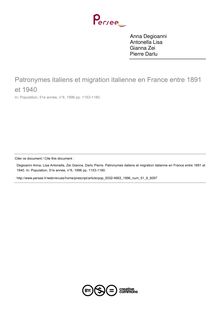 Patronymes italiens et migration italienne en France entre 1891 et 1940 - article ; n°6 ; vol.51, pg 1153-1180
