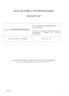 Bac session 2007 maths STG