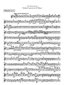 Partition clarinette 1, 2 (A), violon Concerto [No.2], E Minor, Mendelssohn, Felix