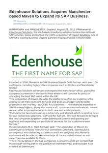 Edenhouse Solutions Acquires Manchester-based Maven to Expand its SAP Business