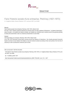 Faire l histoire sociale d une entreprise. Péchiney (1921-1973) - article ; n°1 ; vol.70, pg 89-98